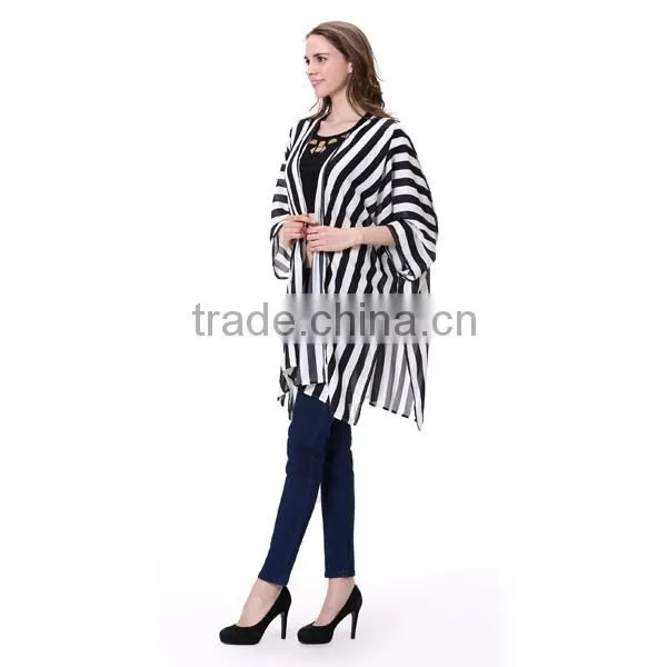 2016 Hot Sale New Fashion Black White Vertical Striped Women Top photo-4