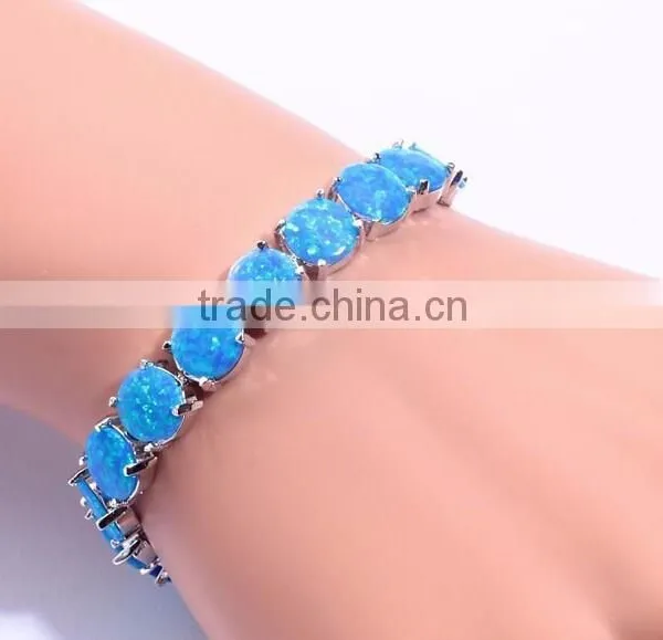 Cheap 925 Sterling Silver Blue Opal Unisex Friendship Bracelets photo-2