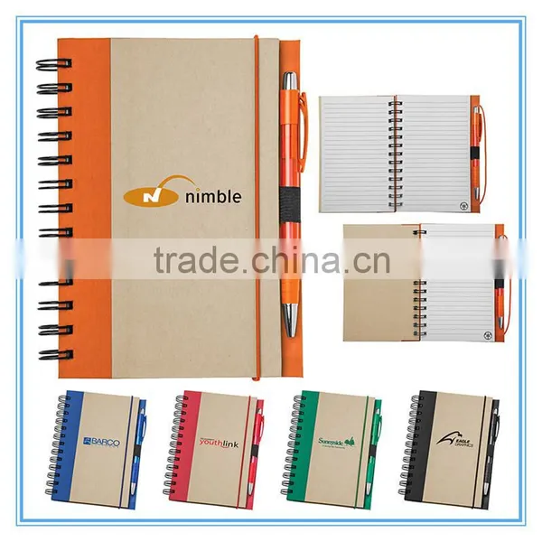 Promotional Advertising Customized Spiral Eco Notebook With Pen Attached