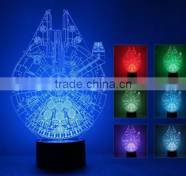 LED Holiday Lamp 3D Bulbing Light Millennium Falcon Shape Light Color Changing With Touch Button 3D Led Small Night Light photo-4