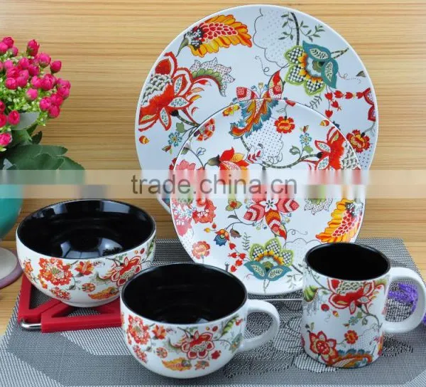 Stoneware Dinner Set With Flower Decal photo-2