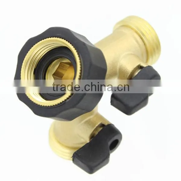 2 Way Solid Brass Y Valve Garden Hose Connector With Comfort Grip photo-2