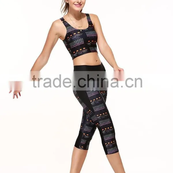 Womens YOGA Running Sports Gym Pants High Waist Printed Cropped Leggings Fitness photo-5