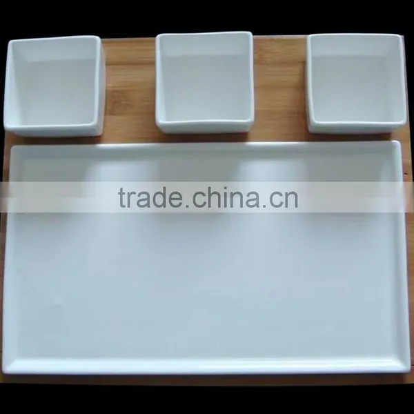 HM0012-8616,6853 Durable Porcelain Bowl and Plate Set With Wood Tray