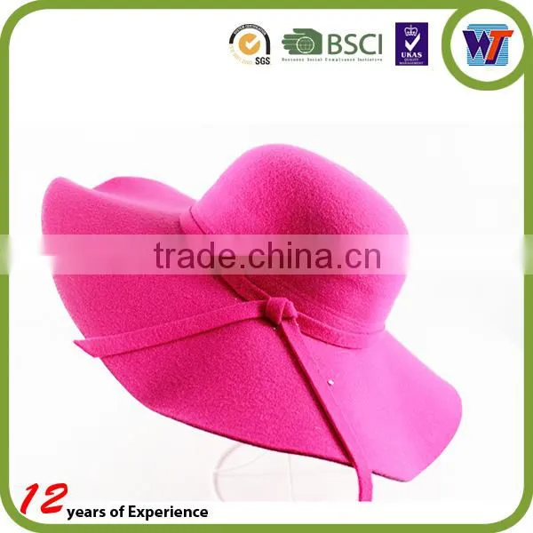 High Quality Pure Colour Design Wool Cap Felt Sombrero Hats With Silk Ribbon photo-5