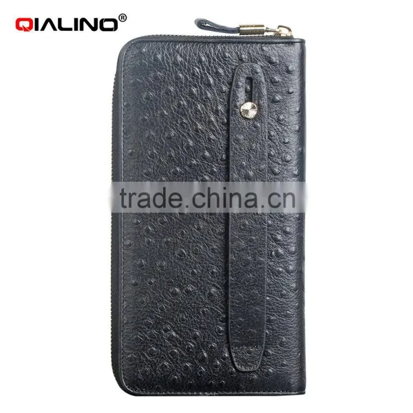 QIALINO RFID Blocking Wallet Luxury Ostrich Leather Key Wallet Handbag photo-2