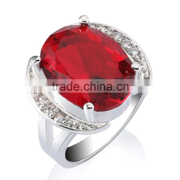 Women's Gender Bling Bling Oval Cut Red Cubic Zircon Ring 18k Gold Plated Jewelry Bridal Ring