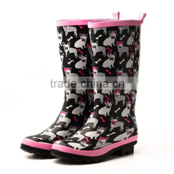 Nature Rubber Fashion Rain Boots for Lady or Young Women With Dog Printing