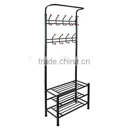 Metal 18 Hanger Hooks Clothes Coat Stand Shoes Hats Bags Stand Rack (black) photo-3