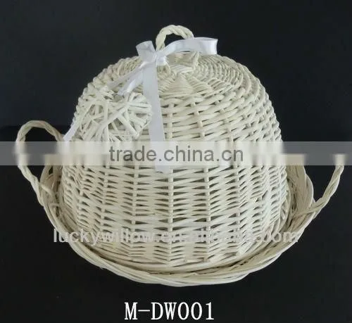 Large Cream Wicker Dome Cloche Food & Wedding Cake Stand With Heart