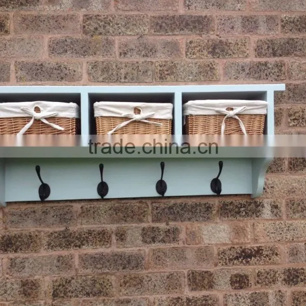 Wall Mounted MDF Wooden Decorative Floating Wall Shelf With Metal Hooks photo-4