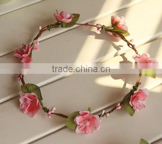 Factory Directly Little Artificial Flower Head Wreath Fabric Rose Flower/leaf Wreath photo-3