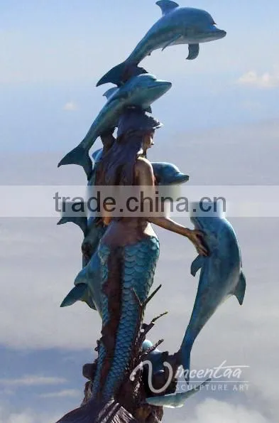 Garden Art Statue Bronze Casting Mermaid With 8 Dolphins Garden Fountain for Hot Sale photo-3