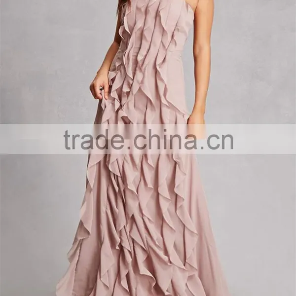 China Clothing OEM Evening Gown Wholesale Slim Dress Women Ruffled Maxi Dress photo-4