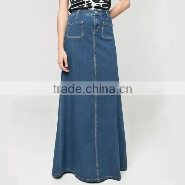 Factory Directly Sale New Ladies Flared Long Denim Skirt photo-2