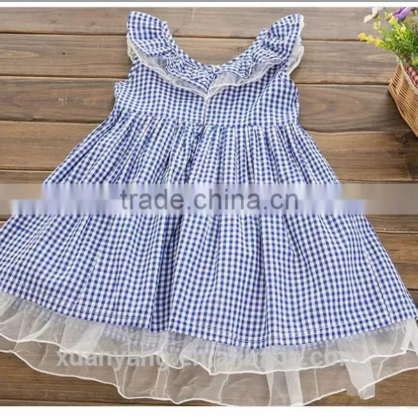 New Fashion Kids Clothing Designer One Piece Dress Bule Plaid Children Princess Summer Dress photo-3