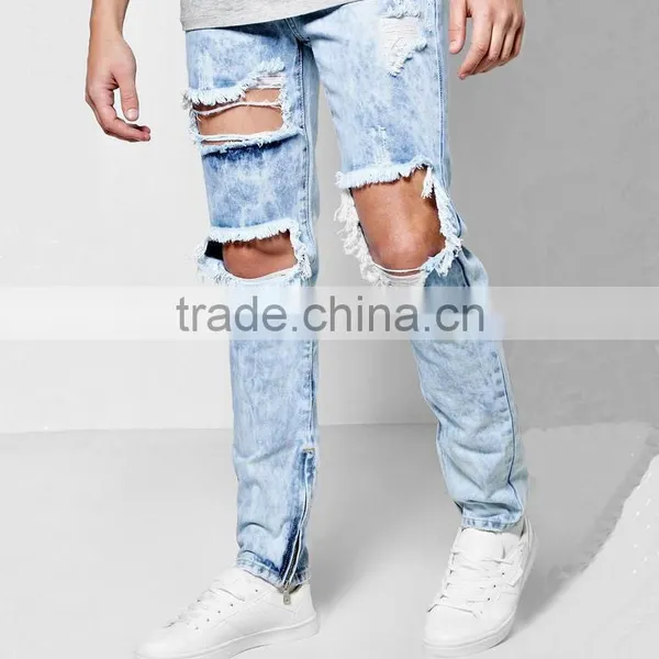 Lastest Men's Broken Holes Denim Jeans Skinny Men Ripped Ankle Zipped Jeans Trousers photo-2