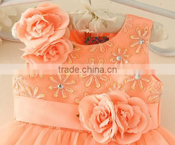 Hot Turkey Wholesale Children Clothes Summer Shiny Performance Dance Dresses Orange One Piece Flower Party Dress Vietnam Dress photo-3
