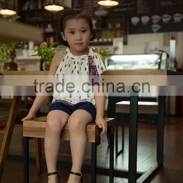 Lovely Fashion 2016 Girl Sleeveless Blouse Summer Blouse off Shoulder Blouse Bright Color Baby Girl Printed Dress for Summer