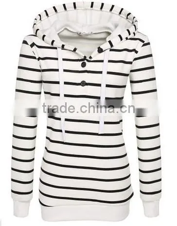Ladies Women Casual Hooded Long Sleeve Striped Pullover Hoodies With Fleece photo-3