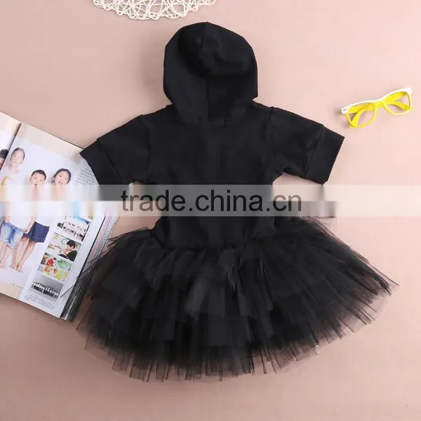 Summer One-piece Girl Child Dress Short Sleeve Lace Black Tutu Dress For Girl 2-7T photo-5
