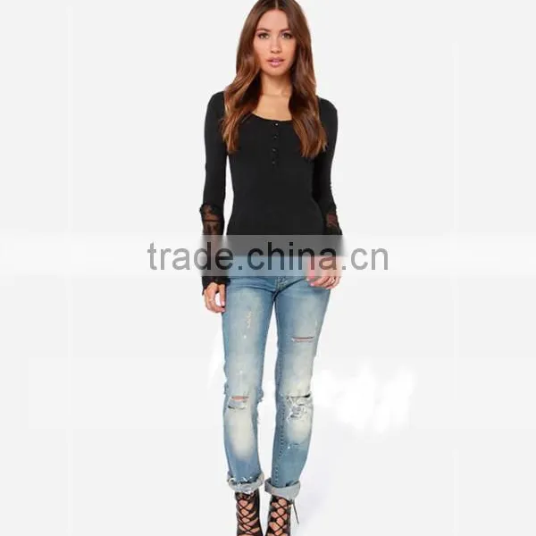 Classical Black and White Solid Dovetail Split Net Yarn Splicing Knitting Slim Soft t Shirt Thin Women photo-6