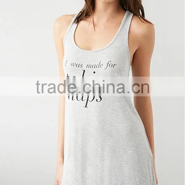 2016 Unlined Sleeveless Custom Print Racerback Sleeping Women Dress Night Dress
