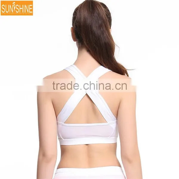 Hot Fashion Women's Light Support Cross Back Wirefree Removable Cups Mesh Yoga Sport Bra photo-5