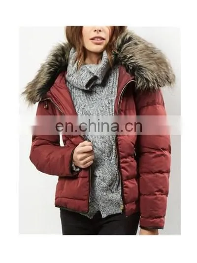 Newest Design Winter Soft Faux Fur Collar Padding Jacket for Lady photo-2