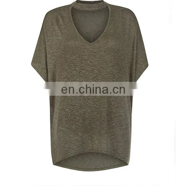 China Suppliers Wholesale Women Plus Size T Shirt Choker Neckline Plain T-shirts photo-2