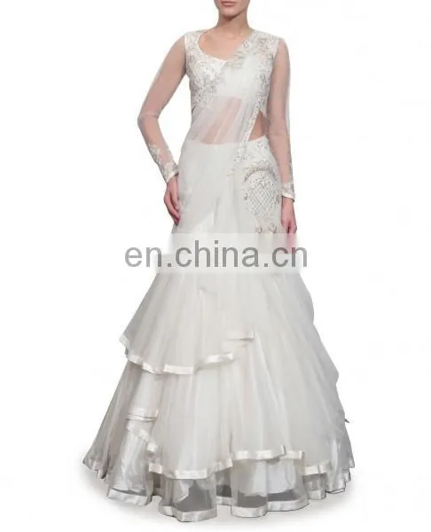 Ivory Lengha Gown With Floral Embroidery