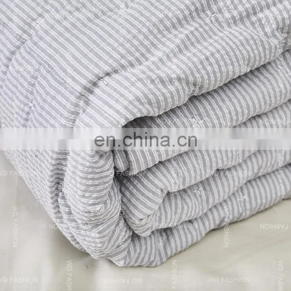 Exhibitor Canton Fair on Line Live Show Home Textile Stripe Polycotton With Ponpon Comforter Bedding Set With Pillow photo-6