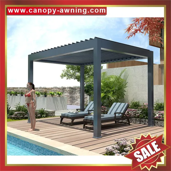 Outdoor Aluminum Alu Waterproof Louver Canopy Awning Louvre Motorized Opening Louvered Roof Pergola Pavilion Gazebo Sheter With LED Light photo-4