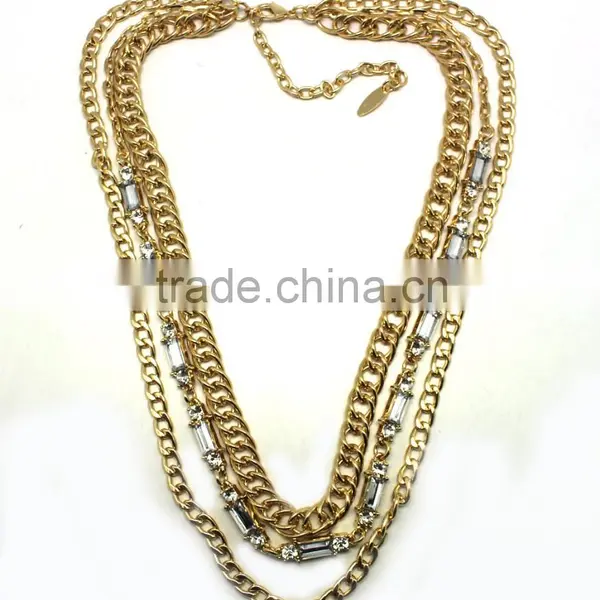 2015 New Arrival Wholesale Fashion Jewelry Set Three Layer Plating Alloy Long Chain Necklace Jewelry Set photo-3