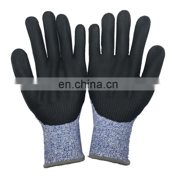 Customized 13 Gauge Industrial PU HPPE Knitting Anti Cut Resistant Level 5 Working Safety Gloves For Men photo-4