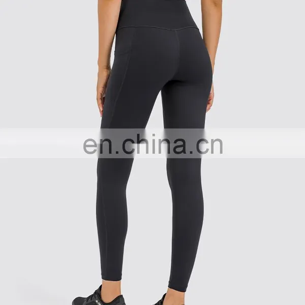 New Wholesale High Waist Tummy Control Yoga Leggings Nude Feeling With Side Pockets Sports Gym Legging Pants Women Yoga Tights photo-3