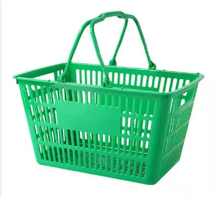 30L Supermarket Plastic Shopping Basket With Metal Handles, Wire Handles Supermarket Shopping Baskets photo-5