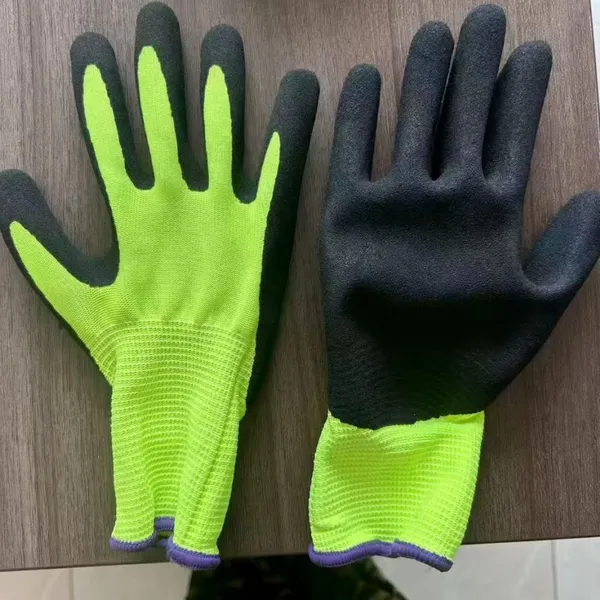 Green Polyester 13 Gauge Knitted Black Sandy Latex Palm Coated Abrasion-resistant Anti-slip Safety Work Gloves
