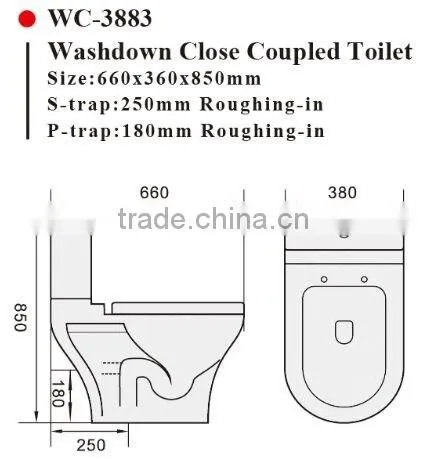 WC-3883 Washdown Two-Piece Toilet With Soft Closing Cover Ramp Down Cover, Water Closet Toilet Bowl photo-2