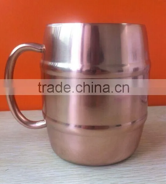 Passed FDA, CA65 Double Wall Barrel Shaped Stainless Steel Beer Mug 18oz/copper Plating Beer Mug photo-3