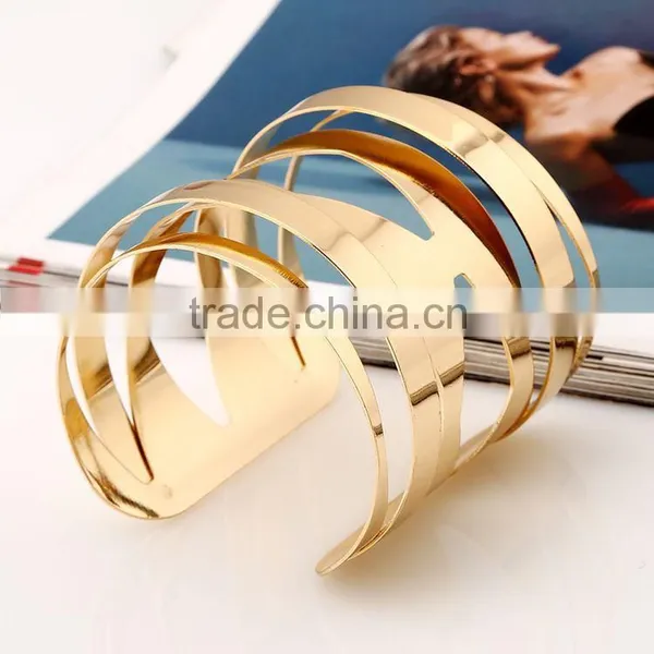 Simple Alloy Silver/Gold Plated Geometric Female Personality Metal Bangles photo-2