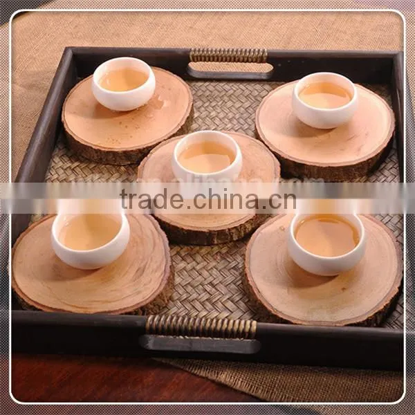 Round Brown Wood Tea Coaster Set With 6pcs photo-2