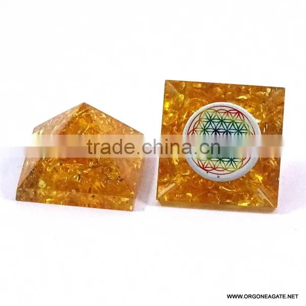 Yellow Onyx Baby Orgone Pyramid With Flower Of Life | Orgone Agate photo-2