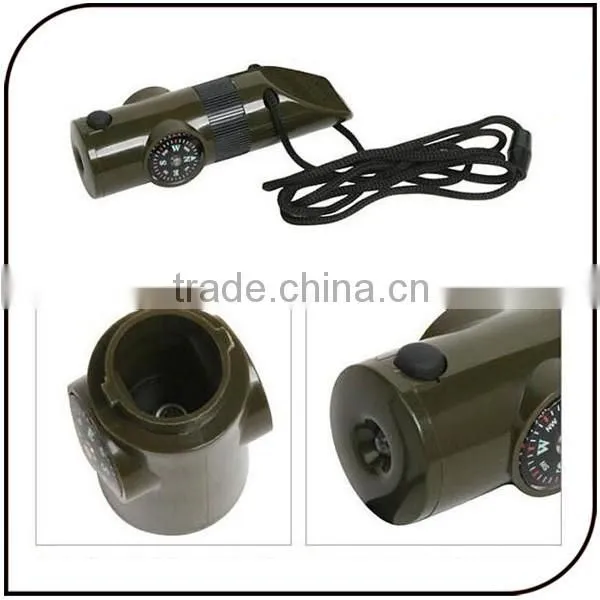 Outdoor 7 in 1 Emergency Plastic Lifesaving Flashlight Whistle Compass Survival Whistle With Led Flashlight photo-2