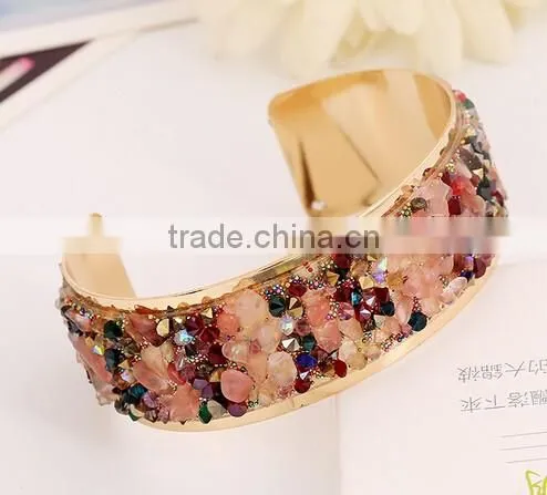Brand New Vintage Gold Bracelets Bangles Crystals Flower Open Cuff Bangle photo-2