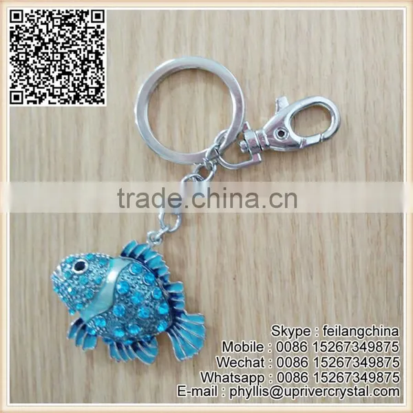 New Arrival Costumized Metal Fashion Colorful Crystal Fish Keychain photo-5