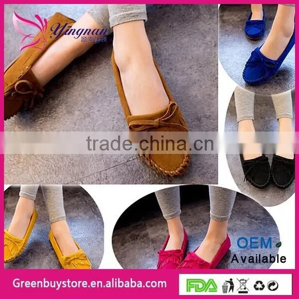 2015 Popular Flat Heel Bowtie&Tassel Bow Knot Round Toe Slip On Candy Color Loafer Shoes Comfortable Women Shoes