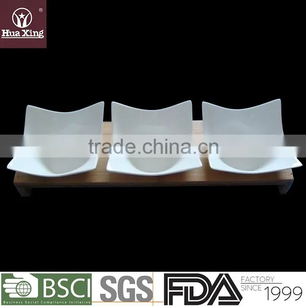 HM0011 Eco Friendly Oem Porcelain Serving Bowl Set With Wood Base
