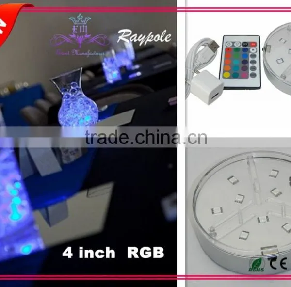 Multi-colors 4 Inch LED Centerpiece Light Base , RGB Bottle Light Base