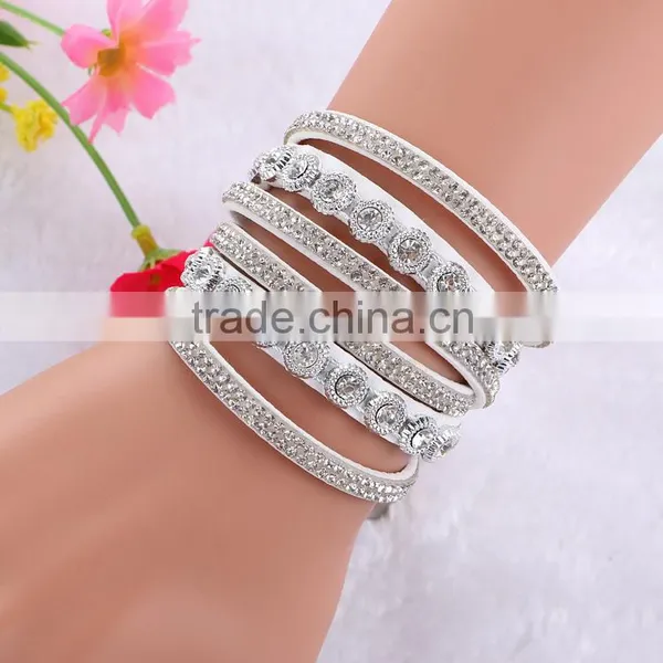 6 Colors Multilayer Bohemian Leather Velvet Wrap Crystal Magnetic Bracelet photo-2